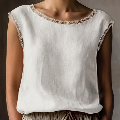 Damen Blusentop mit Spitze und elegantem Schnitt – Ärmellos, zeitloser Stil, vielseitig kombinierbar