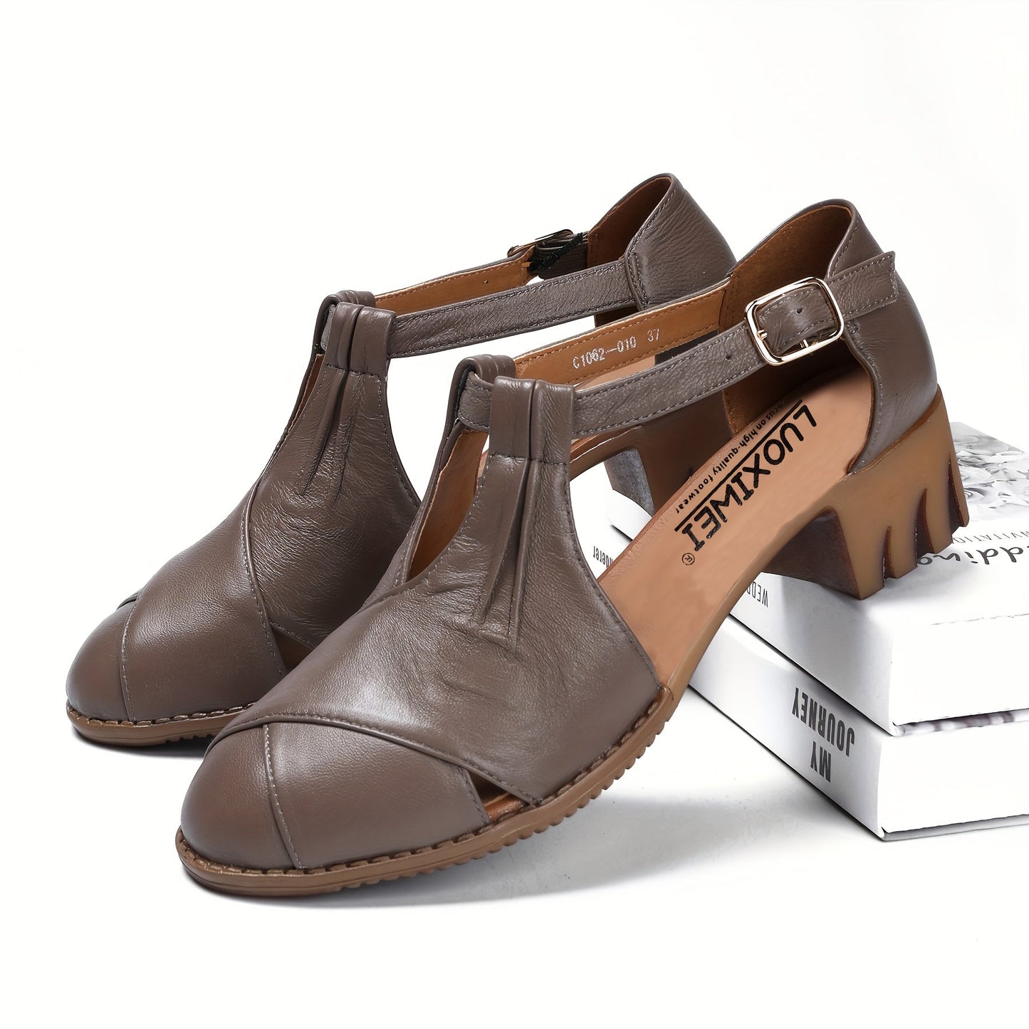 Damen Komfort-Sandalen mit Keilabsatz und T-Riemen für Alltag und Büro