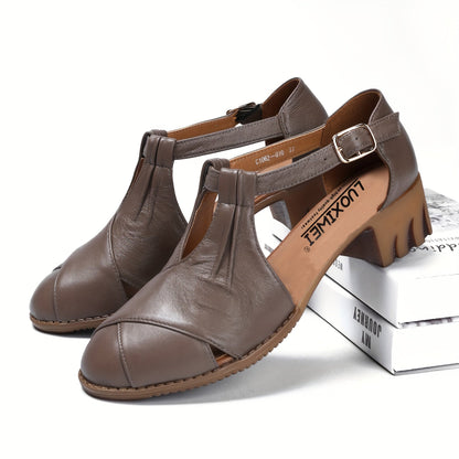 Damen Komfort-Sandalen mit Keilabsatz und T-Riemen für Alltag und Büro