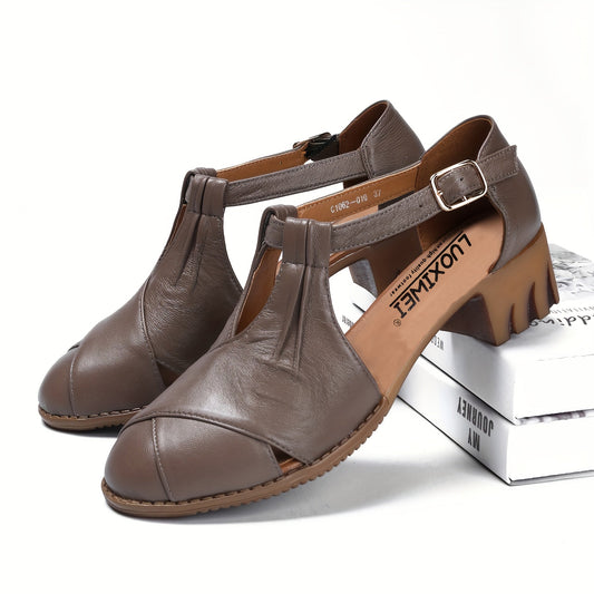 Damen Komfort-Sandalen mit Keilabsatz und T-Riemen für Alltag und Büro