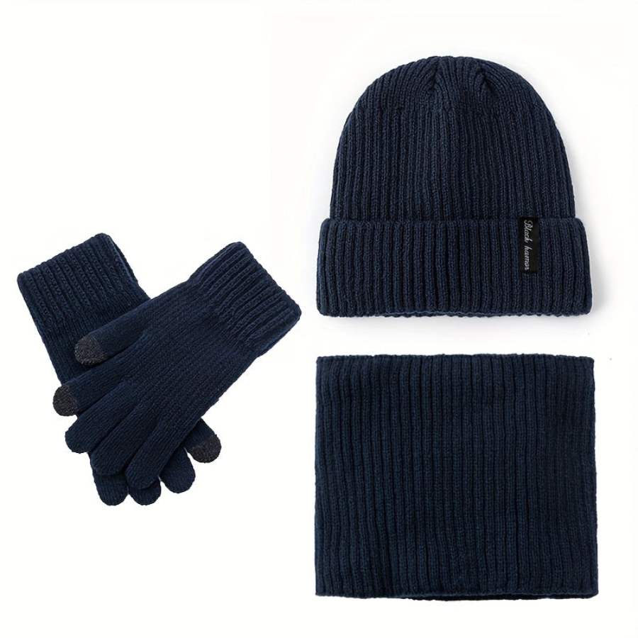Winterset Gerippt: Strickmütze, Loop Schal & Touchscreen Handschuhe für Damen Herren