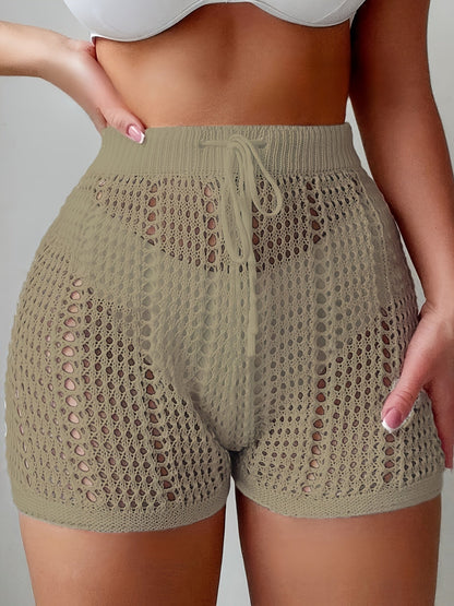 Damen Häkel-Shorts im Beach-Style mit High Waist und Kordelzug – Modischer Badeanzug-Überwurf