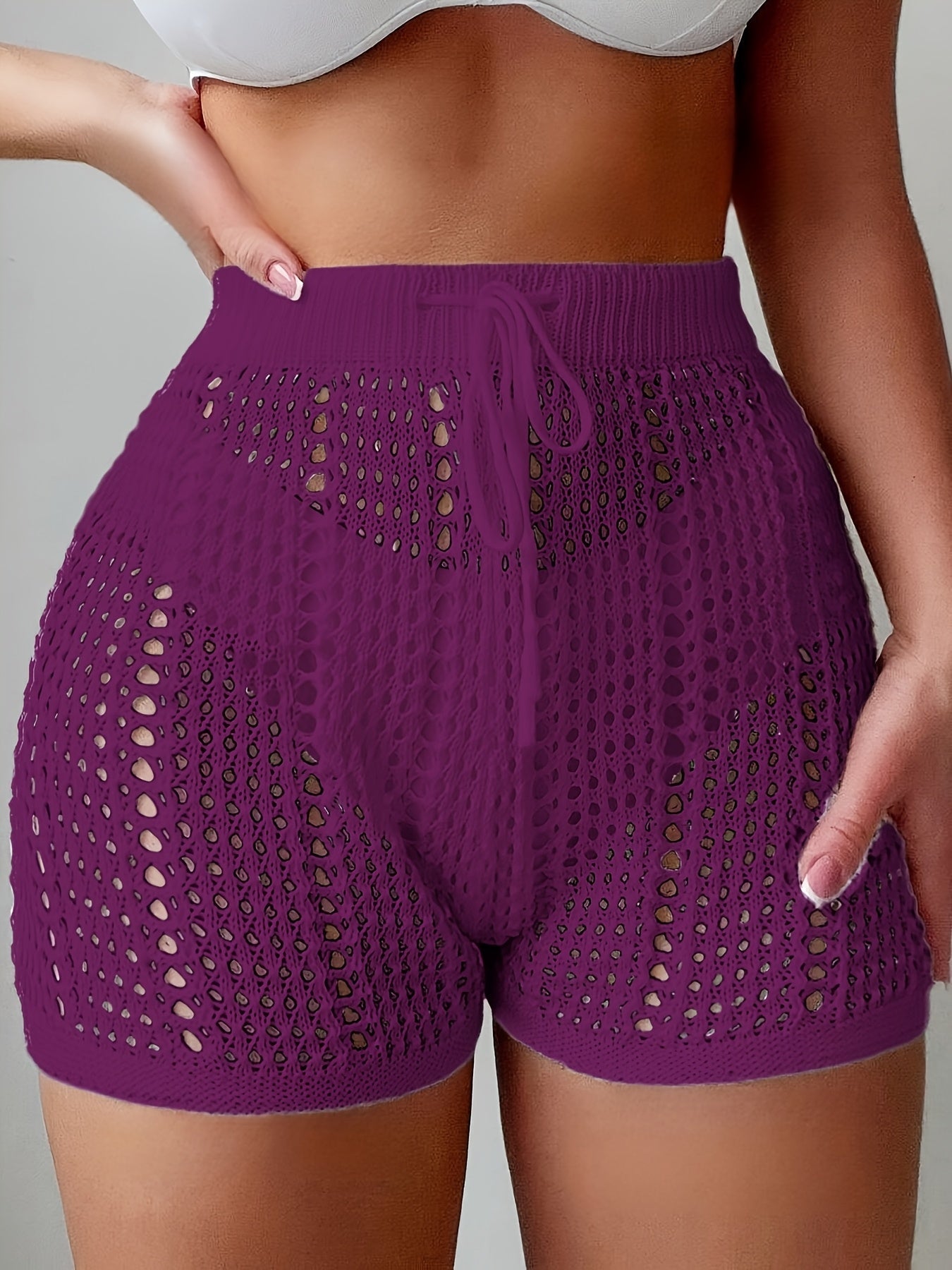 Damen Häkel-Shorts im Beach-Style mit High Waist und Kordelzug – Modischer Badeanzug-Überwurf