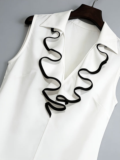 Damen Bluse ärmellos mit Rüschen-Design für Büro und elegante Anlässe