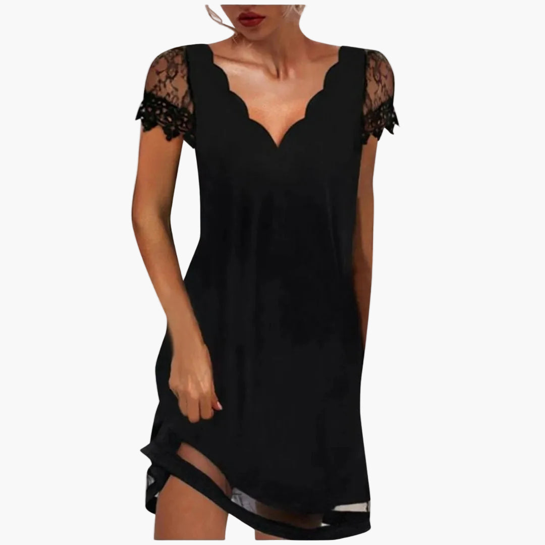 Damen Spitzenkleid mit Muschelsaum – Elegantes Abendkleid mit Spitze und modernem Design