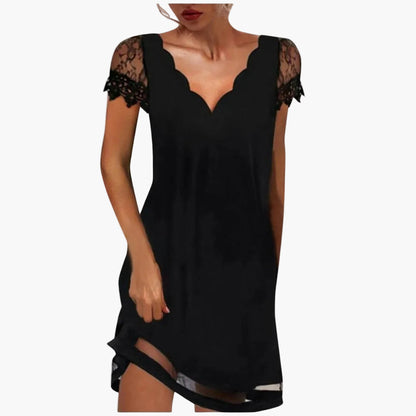 Damen Spitzenkleid mit Muschelsaum – Elegantes Abendkleid mit Spitze und modernem Design