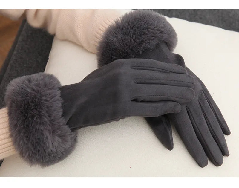 Damen Handschuhe mit Kunstfellbesatz, weich gefüttert, Rosa
