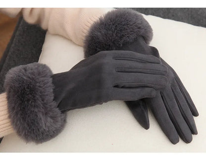 Damen Handschuhe mit Kunstfellbesatz, weich gefüttert, Rosa