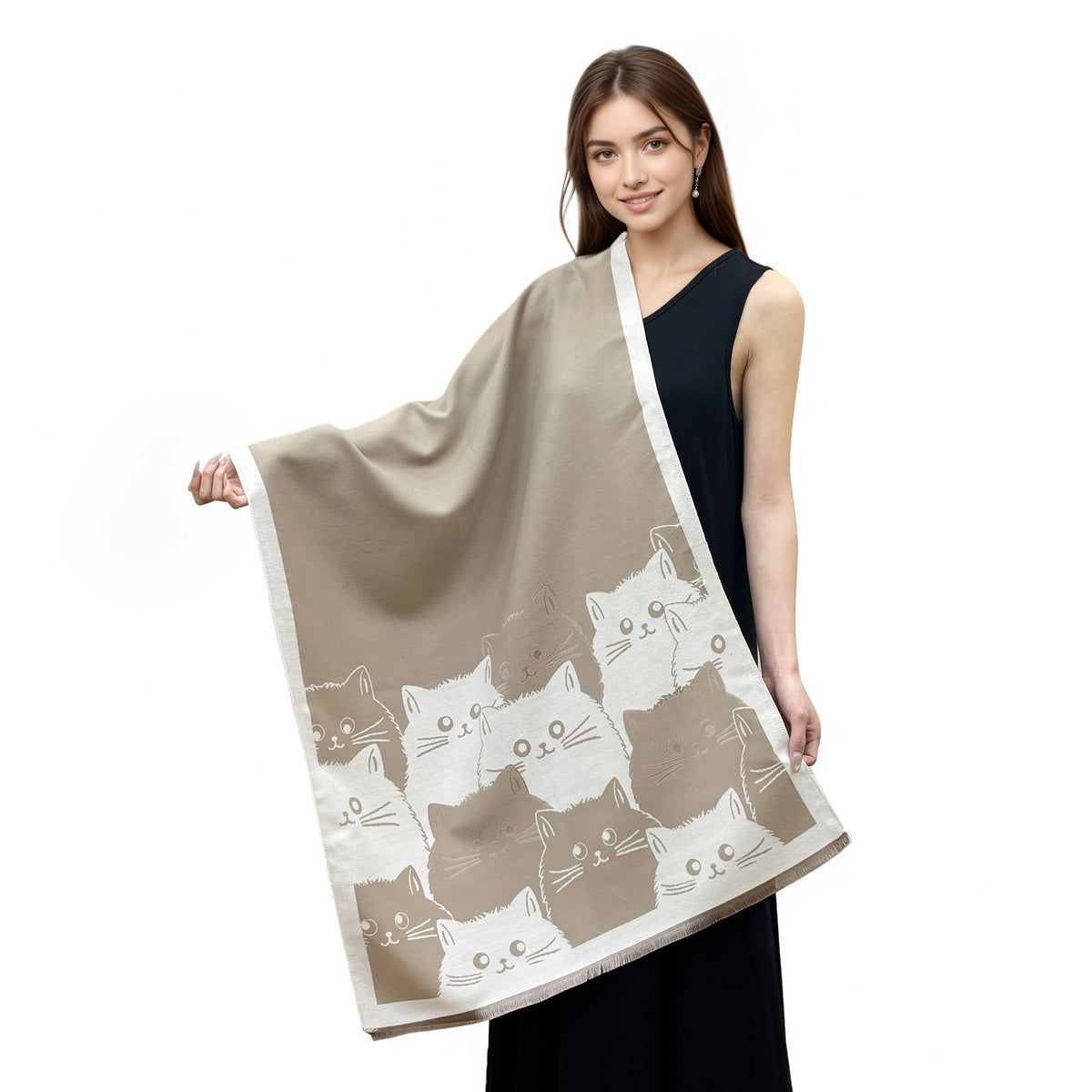 Poncho Damen mit Katzenmuster Umhang Weich Warm