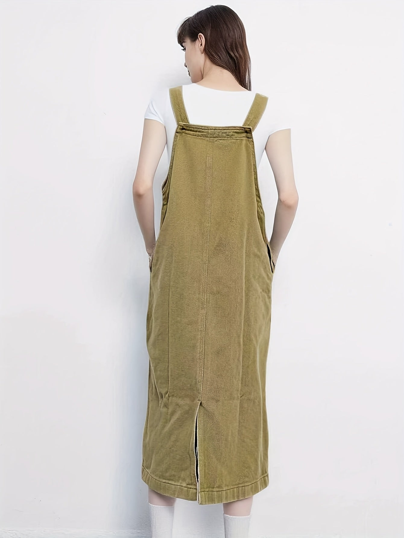 Damen Lässiges Jeans-Latzkleid Midi – Bequemer Freizeit-Overall für Alltag und Büro