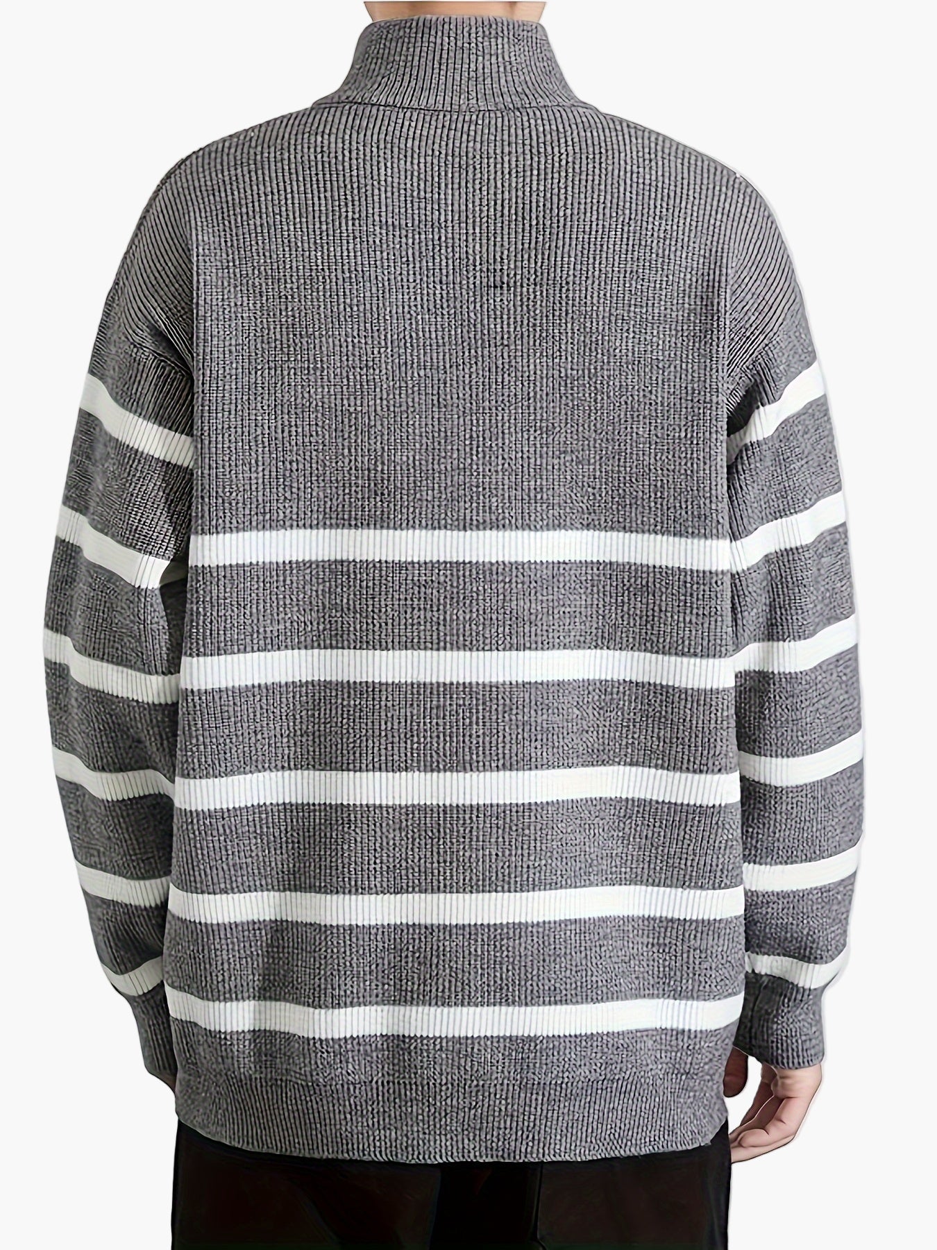 Herren Strickpullover mit Stehkragen und Reißverschluss – Gestreifter Casual Look für Herbst & Winter