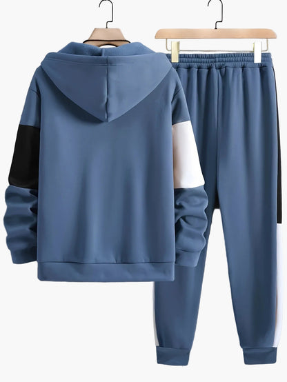 Herren Trainingsanzug Set mit Kapuzenjacke – Patchwork, Casual, Sport & Freizeit