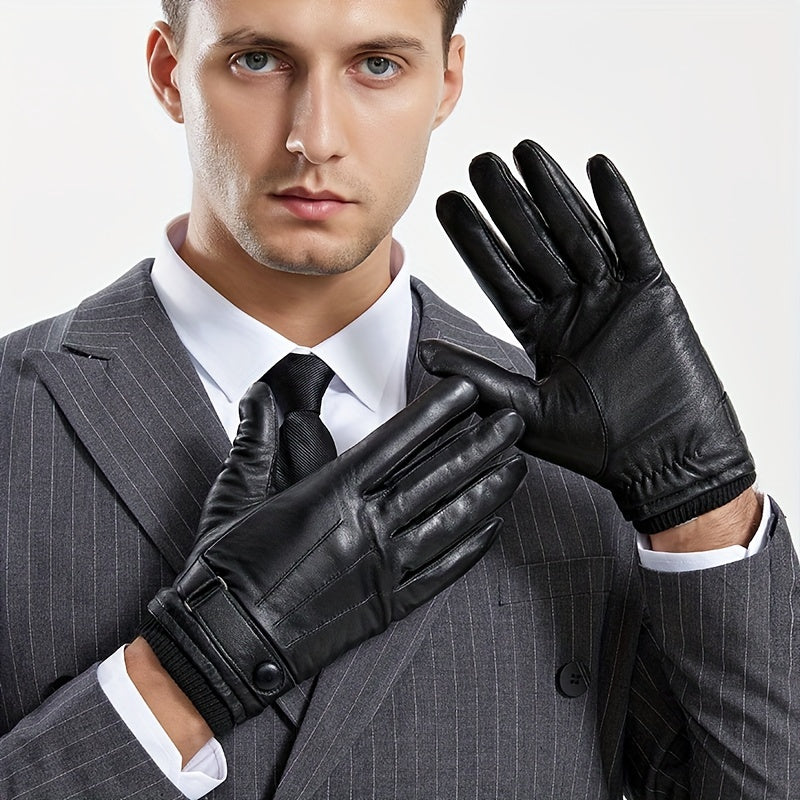 Unisex Handschuhe Schwarz mit Riegelverschluss & Strickbund