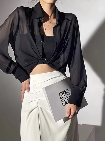 Damen Bluse Transparente Oversize Hemdbluse Modern Elegant