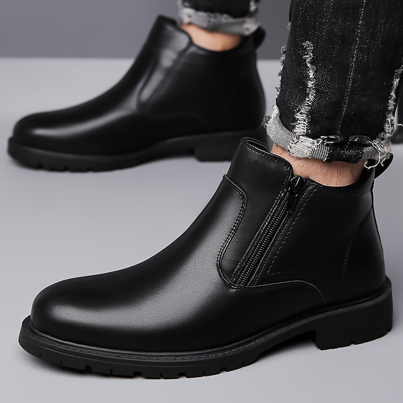 Herren Stiefelette Schwarz mit Reißverschluss, Robuste Sohle