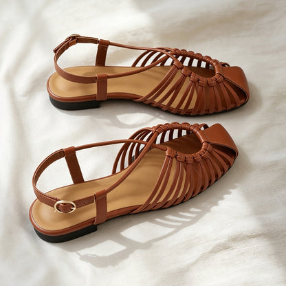 Damen Sandalen mit geflochtenem Design und eckiger Zehenpartie – Stilvolle Sommerschuhe für Alltag und Freizeit