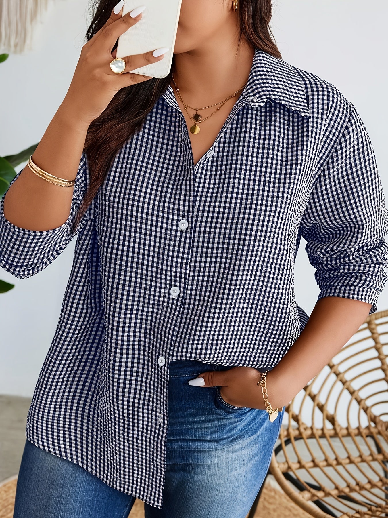 Damen Freizeit Hemdbluse im Vichy-Karo-Design – Stilvoll für Alltag und Büro