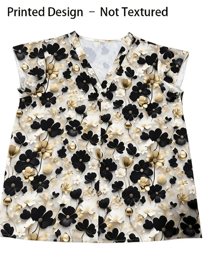 Damen Bluse mit Blumenmuster und V-Ausschnitt – Modische Kurzarm-Bluse für Alltag und Freizeit