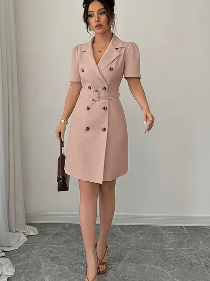 Damen Elegantes Blazer-Kleid mit Gürtel und Kurzarm – Business & Anlass