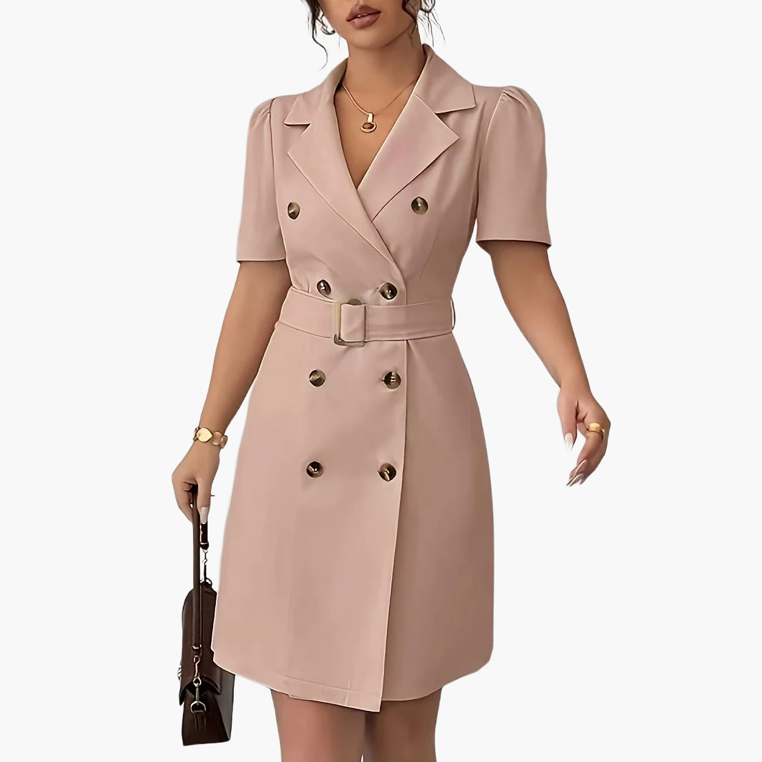 Damen Elegantes Blazer-Kleid mit Gürtel und Kurzarm – Business & Anlass