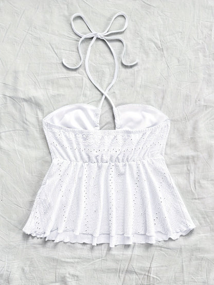 Damen Halter Babydoll Top mit Stickerei und Vintage-Charme – Verspieltes Sommertop