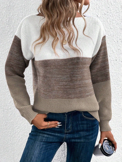 Damen Strickpullover im Colorblock-Design – Eleganter Freizeitpullover für Herbst und Winter