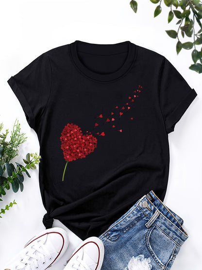 Damen T-Shirt mit Herzblumen-Design – Modisches Casual Shirt für Alltag & Freizeit