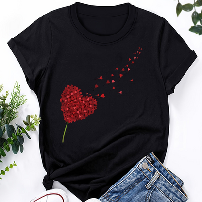 Damen T-Shirt mit Herzblumen-Design – Modisches Casual Shirt für Alltag & Freizeit