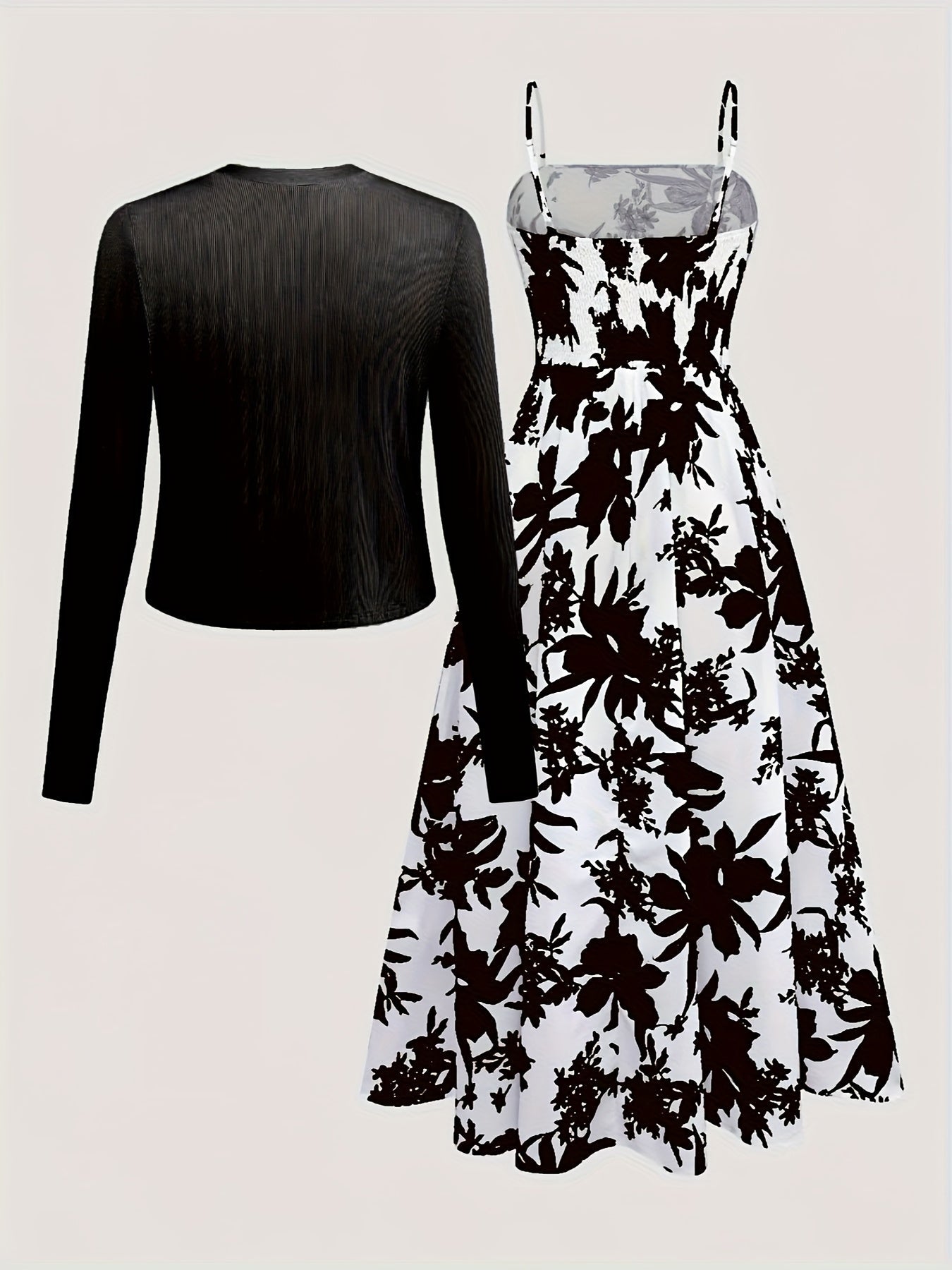 Damen Midikleid mit Blumenmuster und Cardigan – Elegantes Freizeit-Outfit Set für Frühling & Sommer