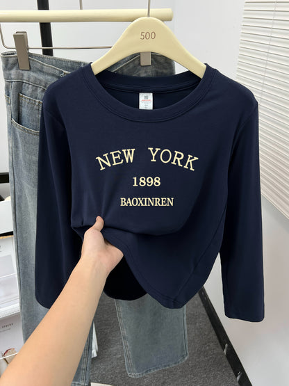 Langarmshirt Damen Rundhals Print NEW YORK Weiches Material