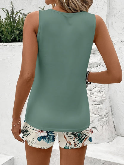Damen Sommer Set – Lockeres Top und Blumenprint Shorts, Freizeit Outfit, Ideal für Urlaub und Alltag
