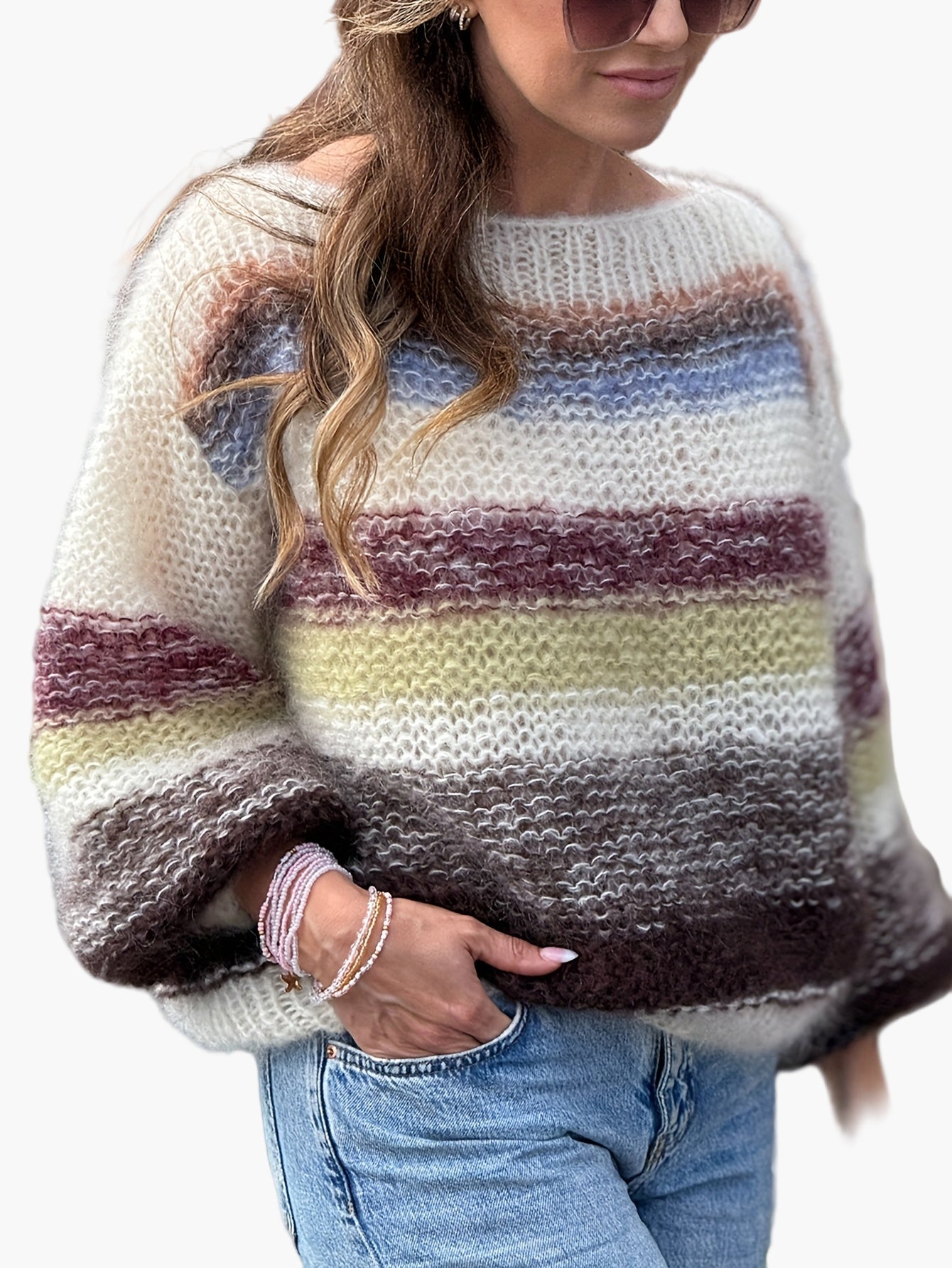 Damen Eleganter Strickpullover mit Streifenmuster für Herbst und Winter – Bequemer Freizeit-Look