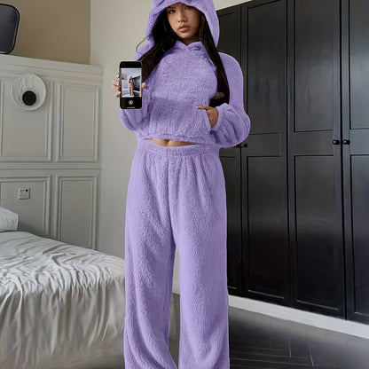 Damen Loungewear Set flauschig mit Hoodie Ohren und Jogginghose
