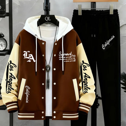 Baseballjacke und Trainingshose Set für Herren - Sportanzug mit "Los Angeles" Schriftzug