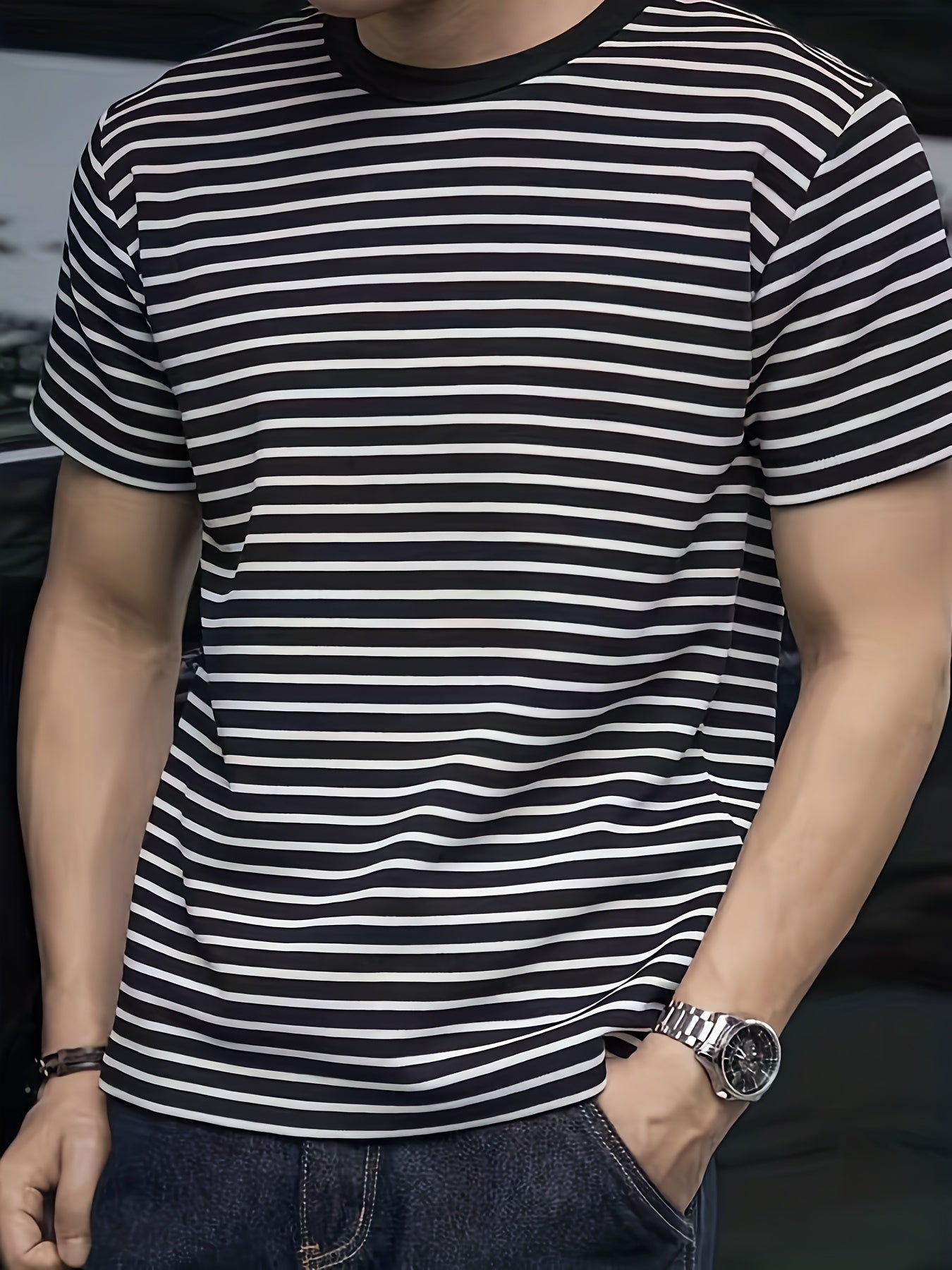 Herren T-Shirt mit klassischem, gestreiftem Design – Kurzarm, zeitloser Stil für Alltag und Freizeit