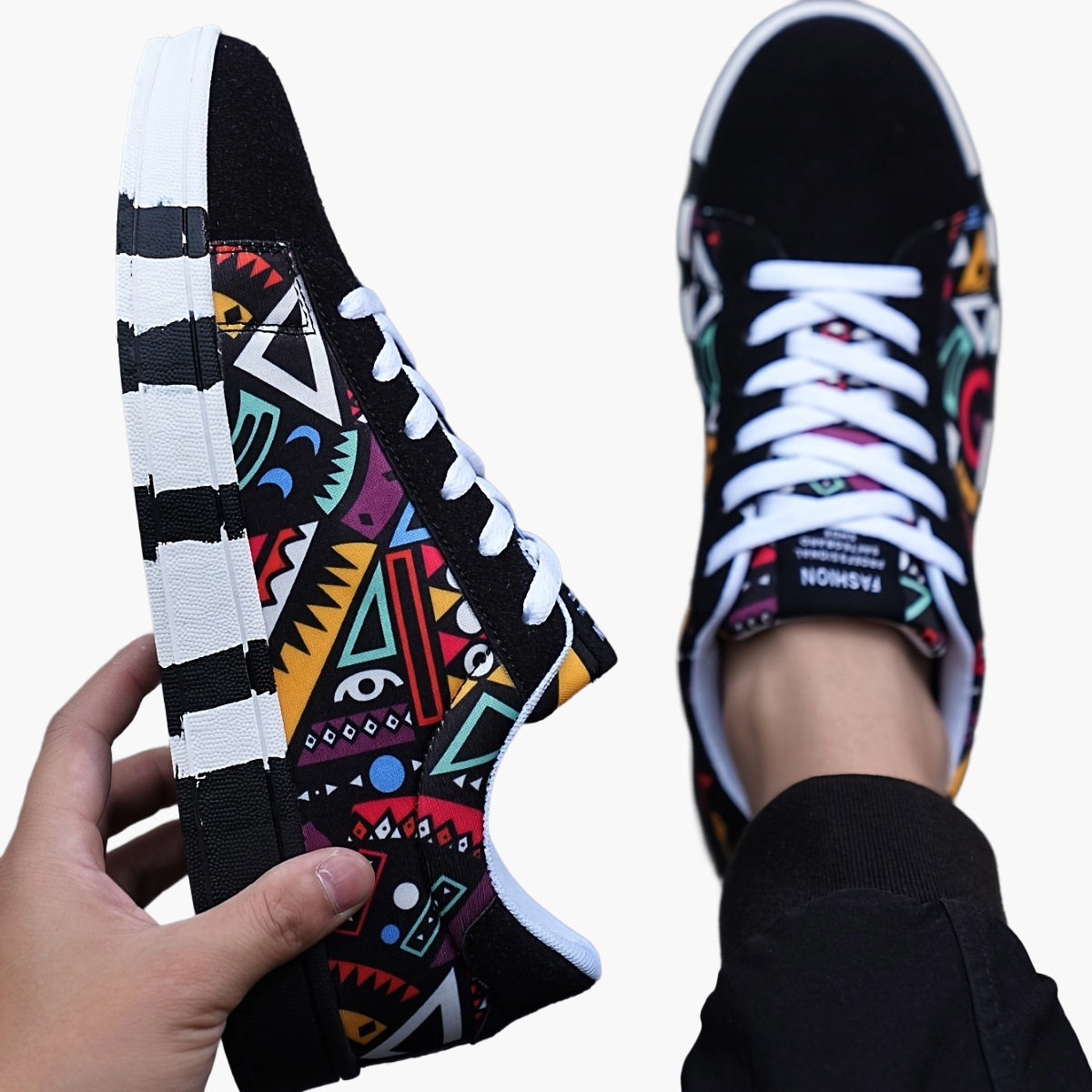 Herren Sneaker mit geometrischem Muster – Urbaner Freizeitschuh, Streetstyle, Outdoor
