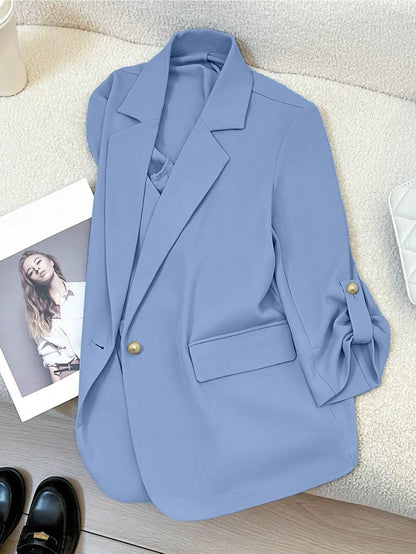 Damen Blazer Anzugjacke mit Umlegekragen und 3/4-Ärmeln – Eleganter Business-Look für Alltag und Büro