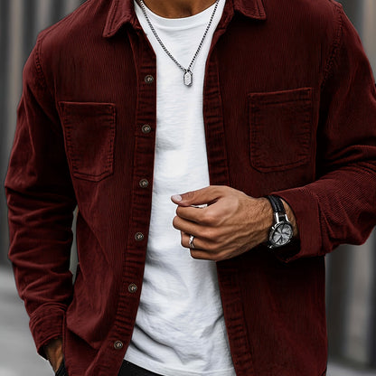 Herren Cordhemd Overshirt mit zwei Brusttaschen Langarm Freizeithemd