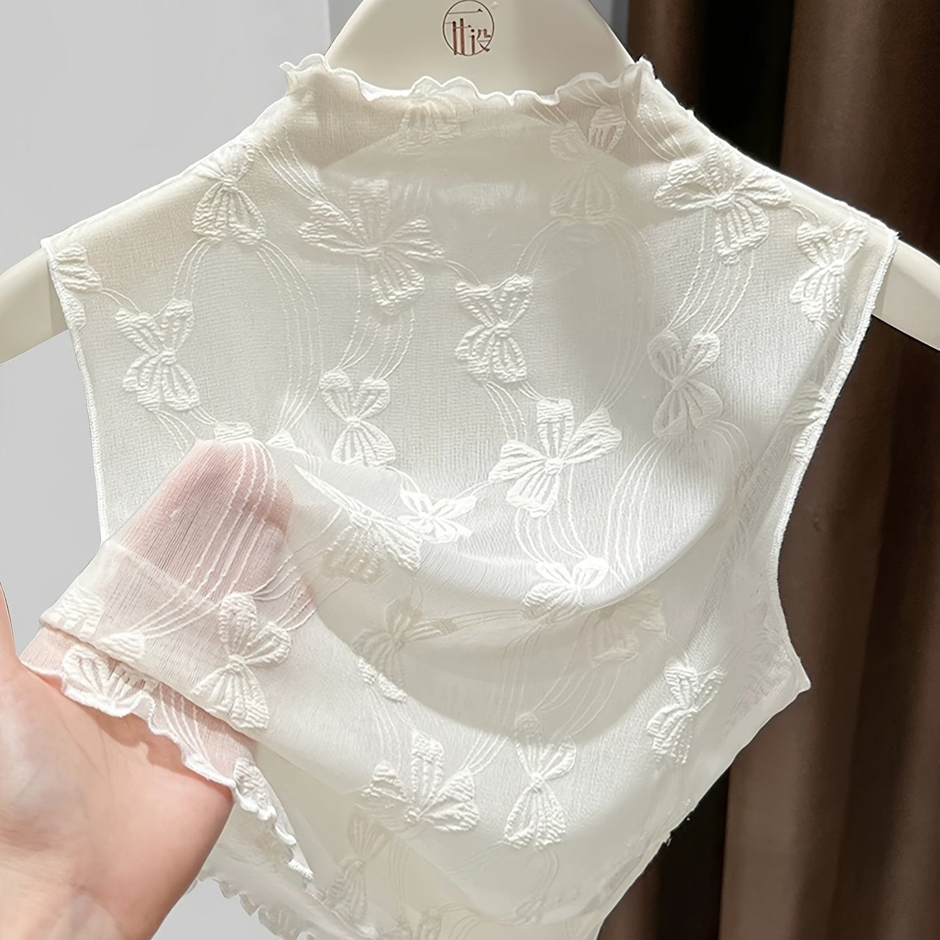 Damen Spitzen-Top mit Stehkragen und floraler Stickerei – Elegantes, ärmelloses Layering-Shirt