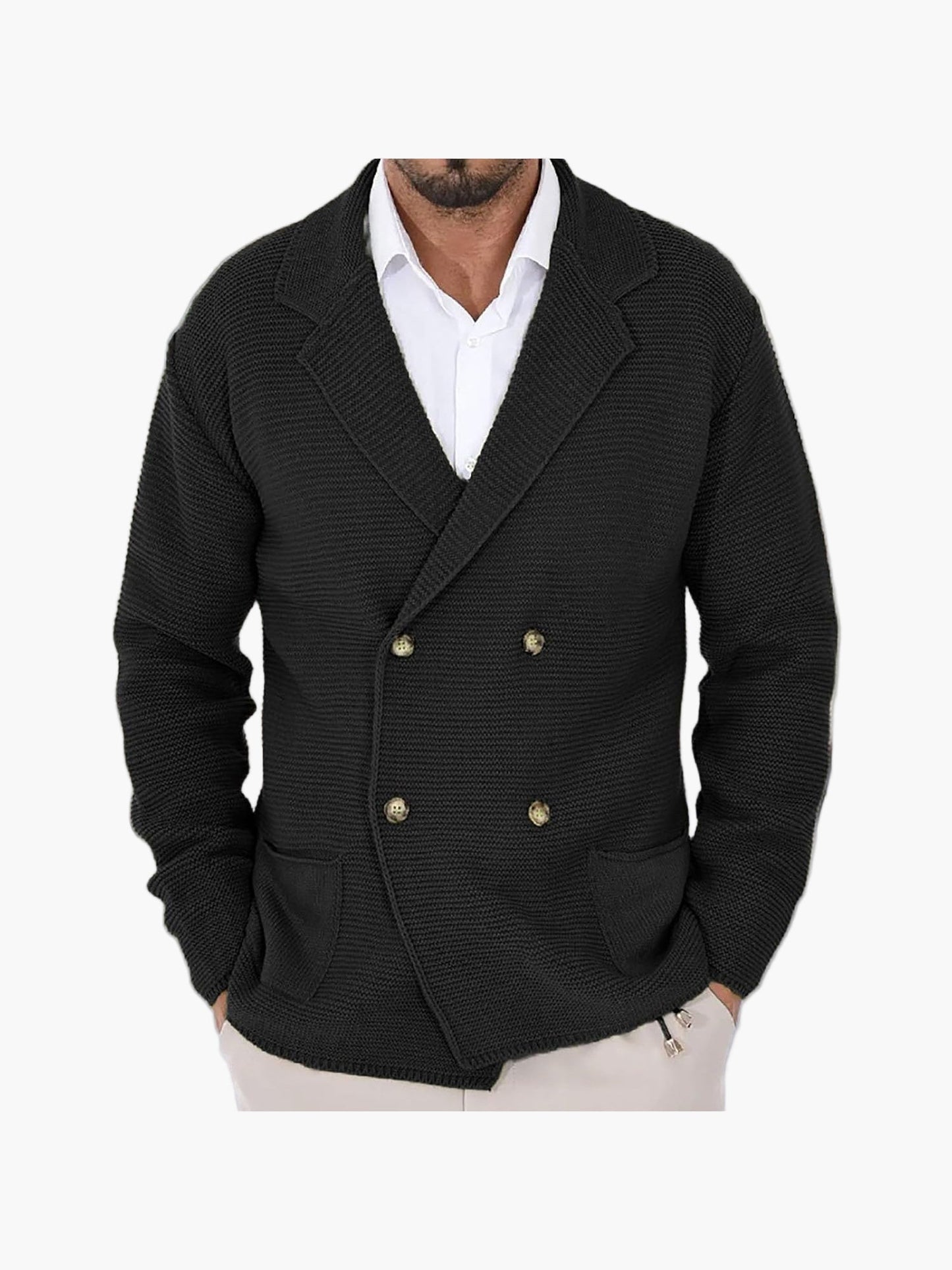 Herren Strickjacke Casual Doppelreihig Business Freizeit Sakko-Stil