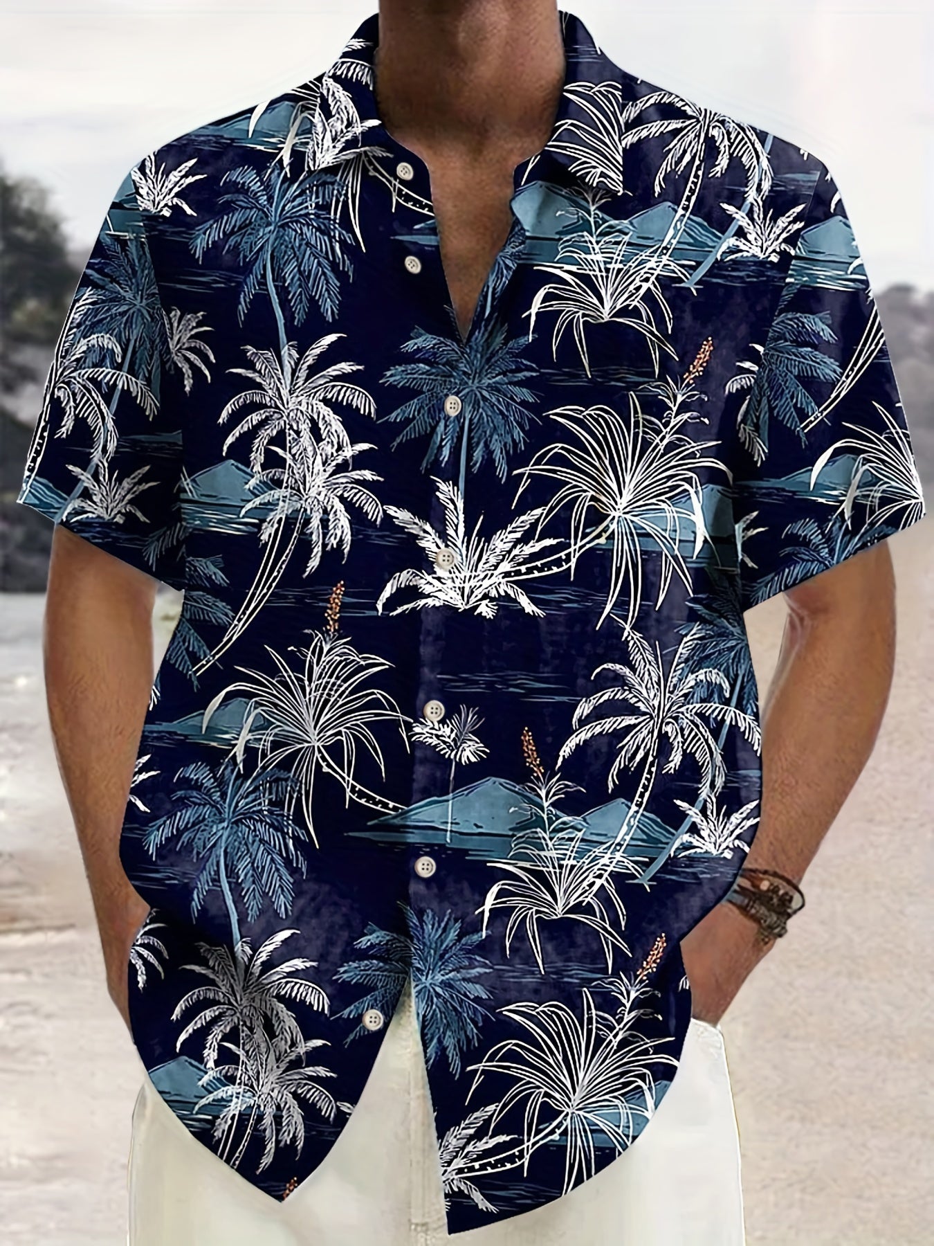 Herren Freizeithemd mit tropischem Palmen-Druck – Perfekt für Sommer, Strand & Urlaub