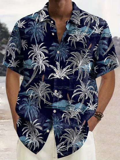 Herren Freizeithemd mit tropischem Palmen-Druck – Perfekt für Sommer, Strand & Urlaub