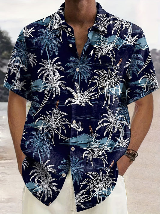 Herren Freizeithemd mit tropischem Palmen-Druck – Perfekt für Sommer, Strand & Urlaub