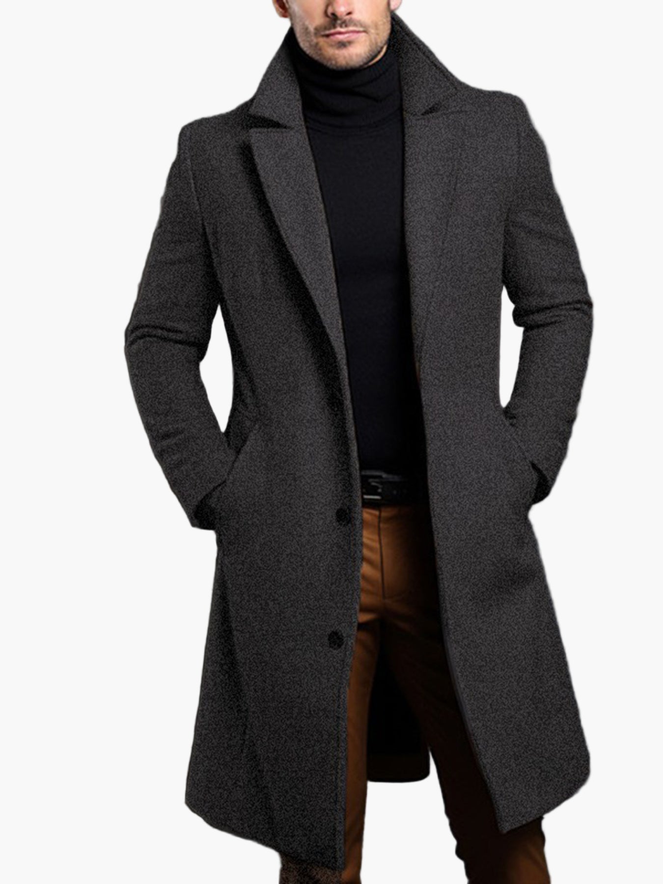 Herren Klassischer Veganer Wollmantel für Business und Freizeit – Eleganter Mantel mit Reverskragen