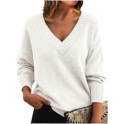 Damen Pullover mit V-Ausschnitt – Eleganter Strickpullover für Alltag & Büro