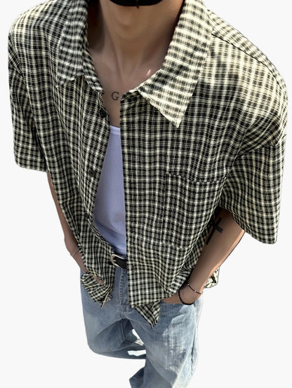 Herren Kurzarm Karo Freizeithemd mit lockerem Schnitt – Moderner Streetstyle für Alltag und Freizeit