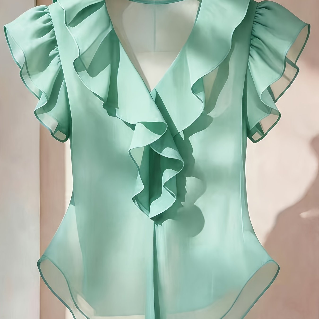 Damen Rüschenbluse mit V-Ausschnitt und Volantärmeln – Elegante Chiffonbluse für Büro und besondere Anlässe