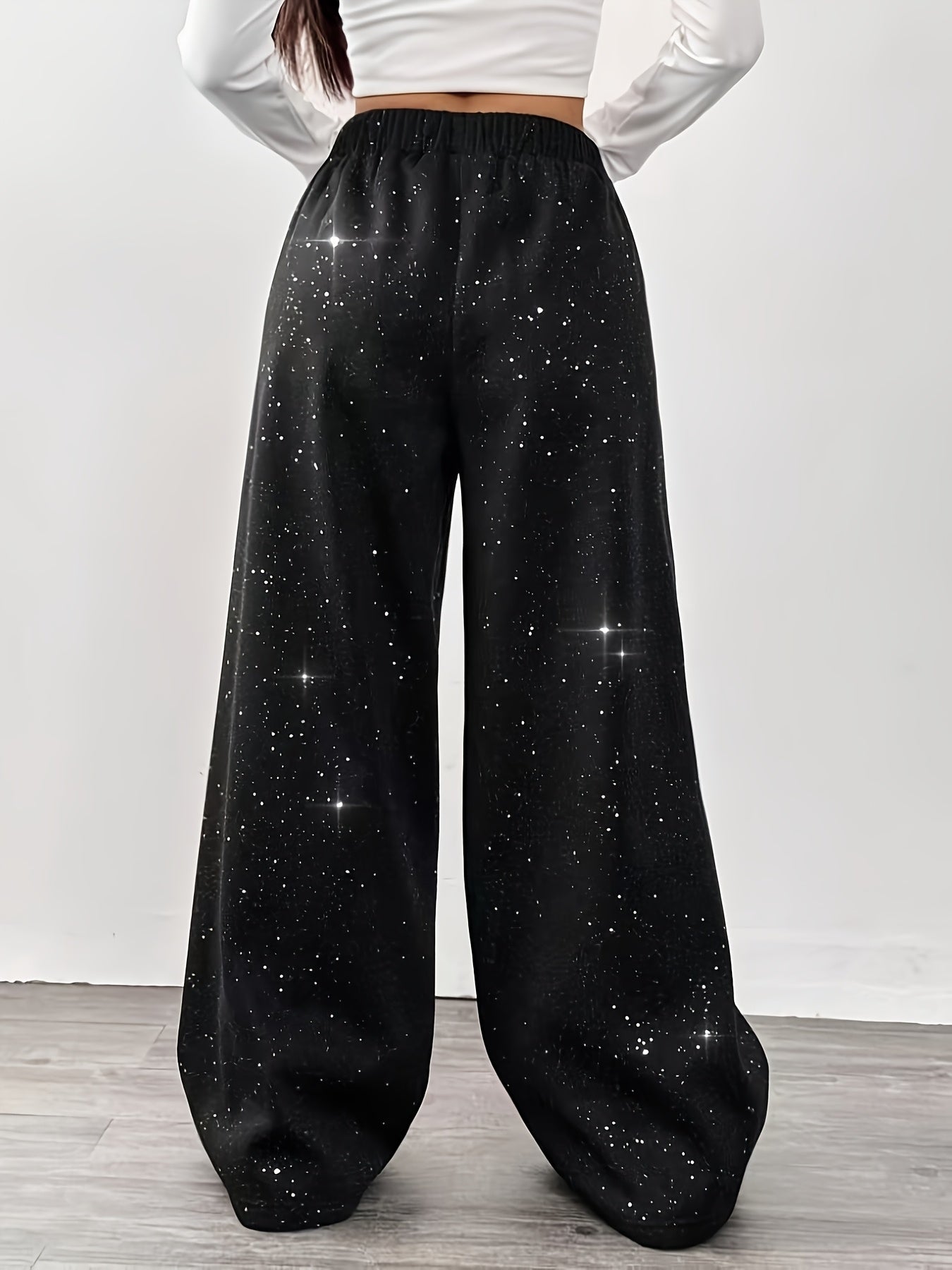 Damen Weite High-Waist Freizeit-Hose mit Galaxie-Print – Trendige Loungepants für Alltag & Streetwear