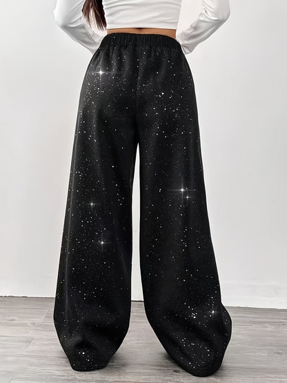 Damen Weite High-Waist Freizeit-Hose mit Galaxie-Print – Trendige Loungepants für Alltag & Streetwear