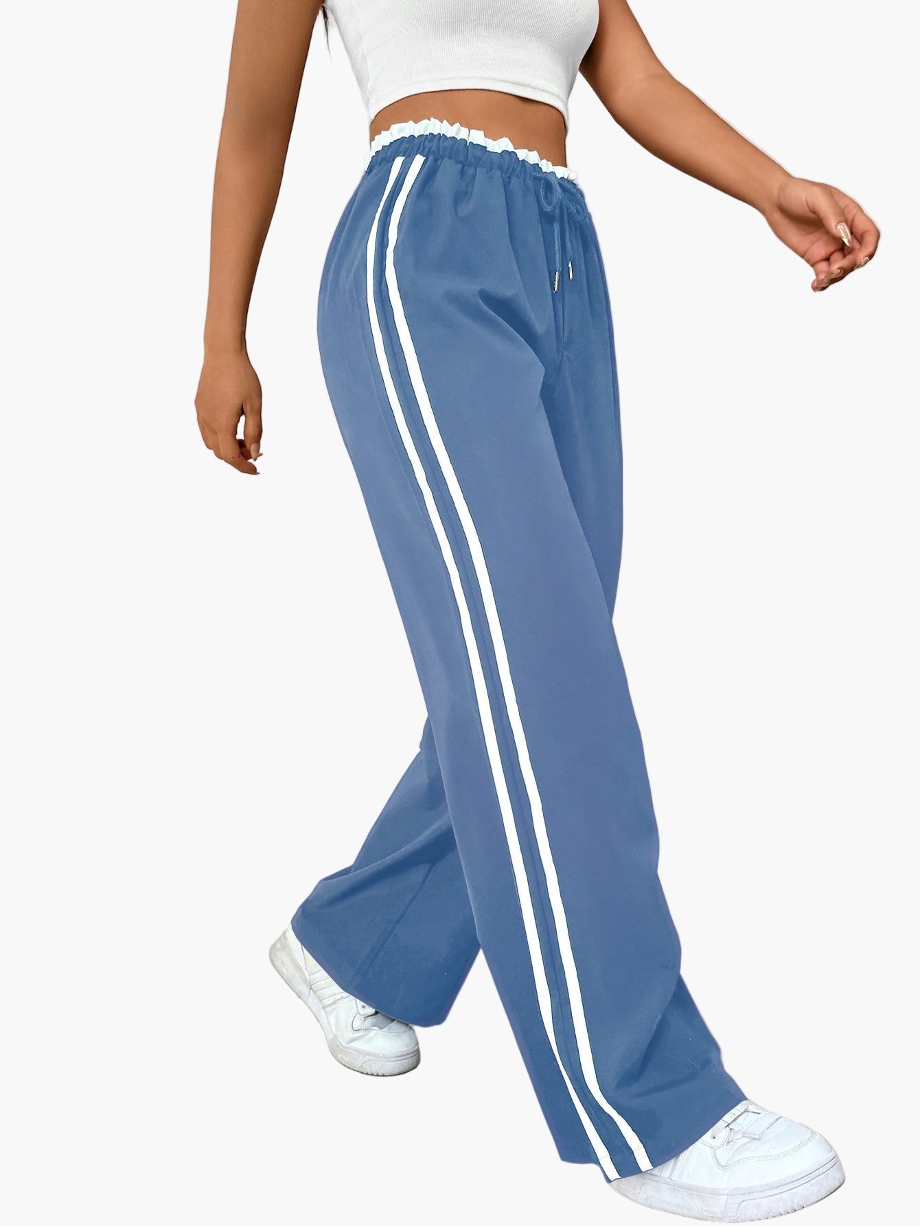 Damen Sportliche Wide-Leg Freizeithose mit Doppelstreifen – Streetwear & Fitness
